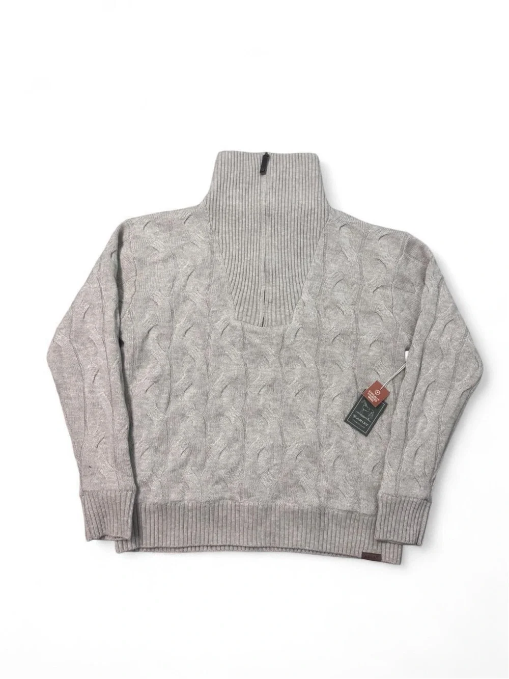 Ariat cable knit funnel neck neck Alamere sweater wool NWT beige M womens